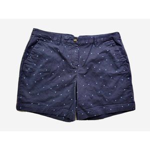 Boden Women 12 Navy Blue Polka Dot Chino Shorts Slit Pockets Stretch 5.5" *READ*